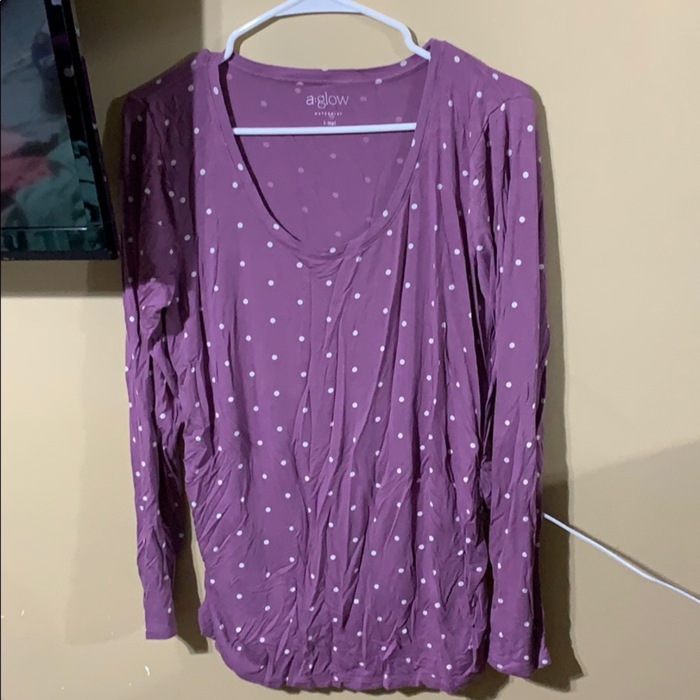 Lilac and polka dot long sleeve maternity
